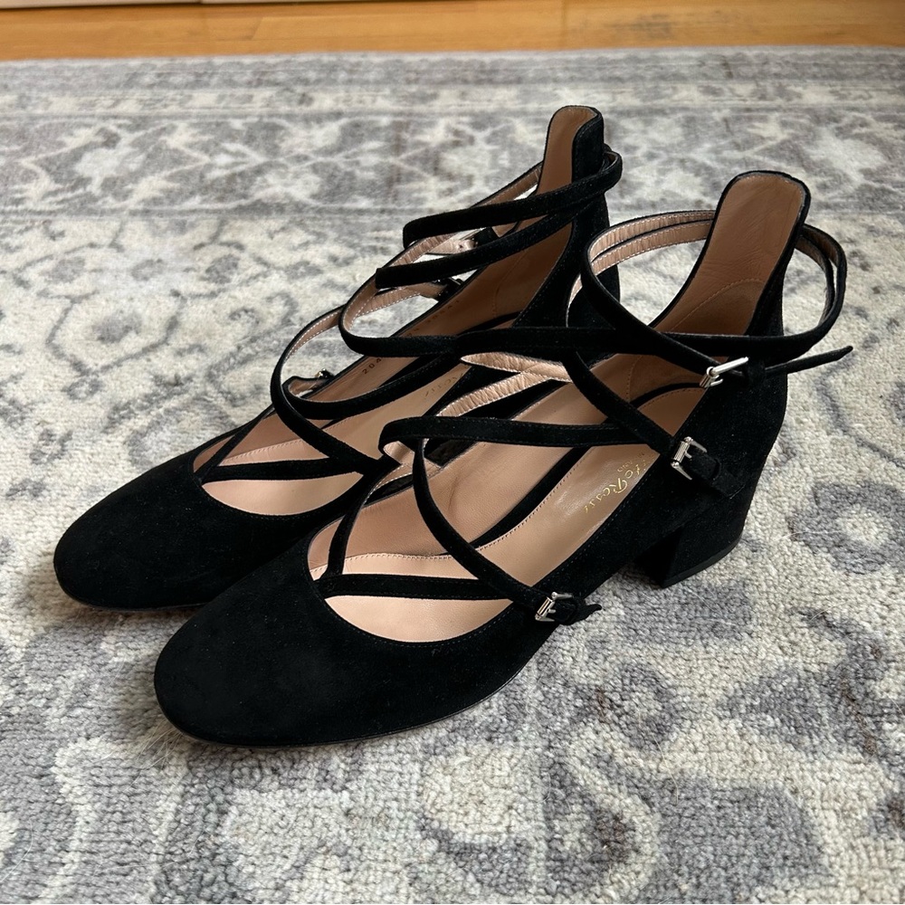 🖤 Gianvito Rossi Black Suede Strappy Block Heel Pumps with Box - Picture 5 of 14